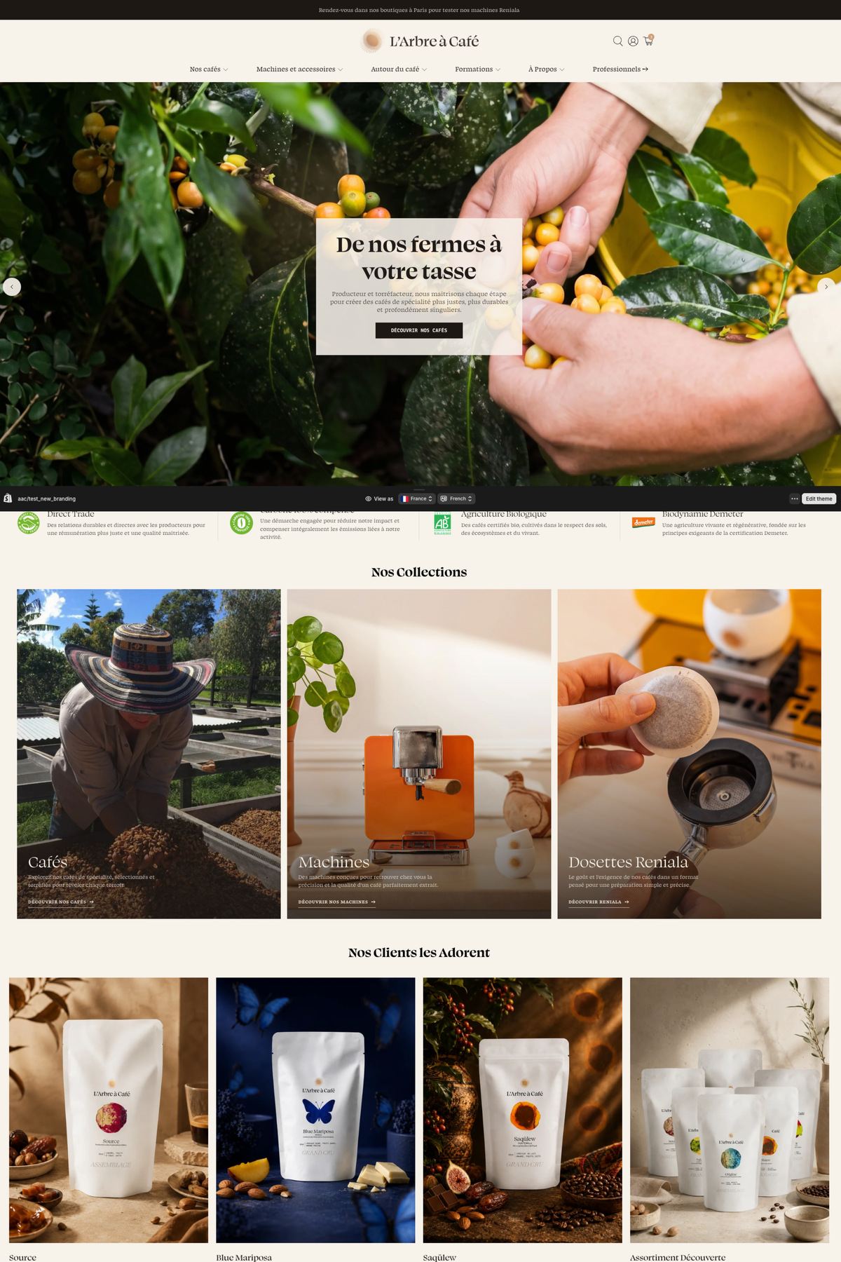 Website design for a food and drink brand with product photography