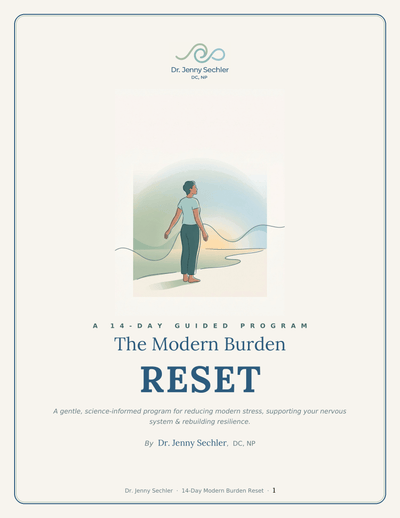 Illustrated ebook cover for The Modern Burden Reset, a 14-day guide
