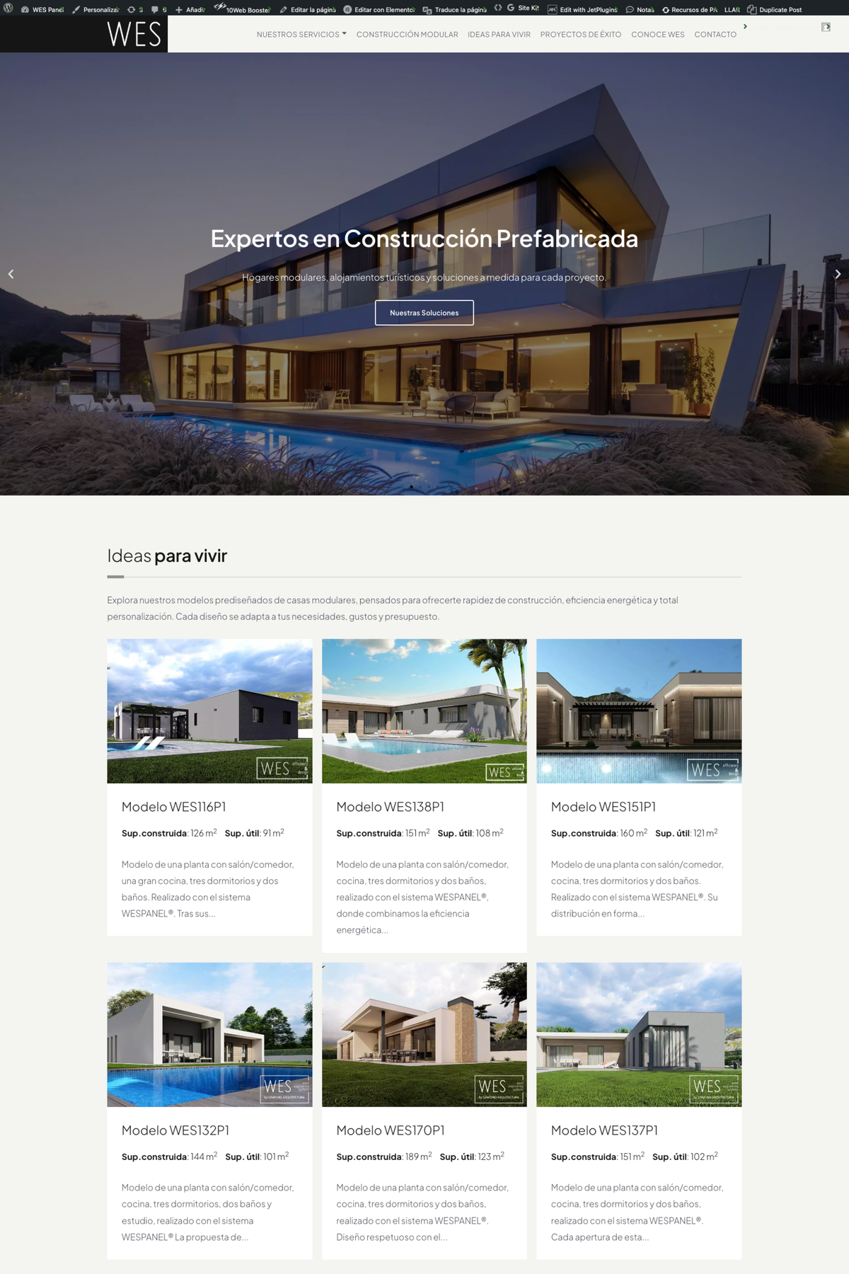 Redesigned website for a home builder with a hero photo and project cards