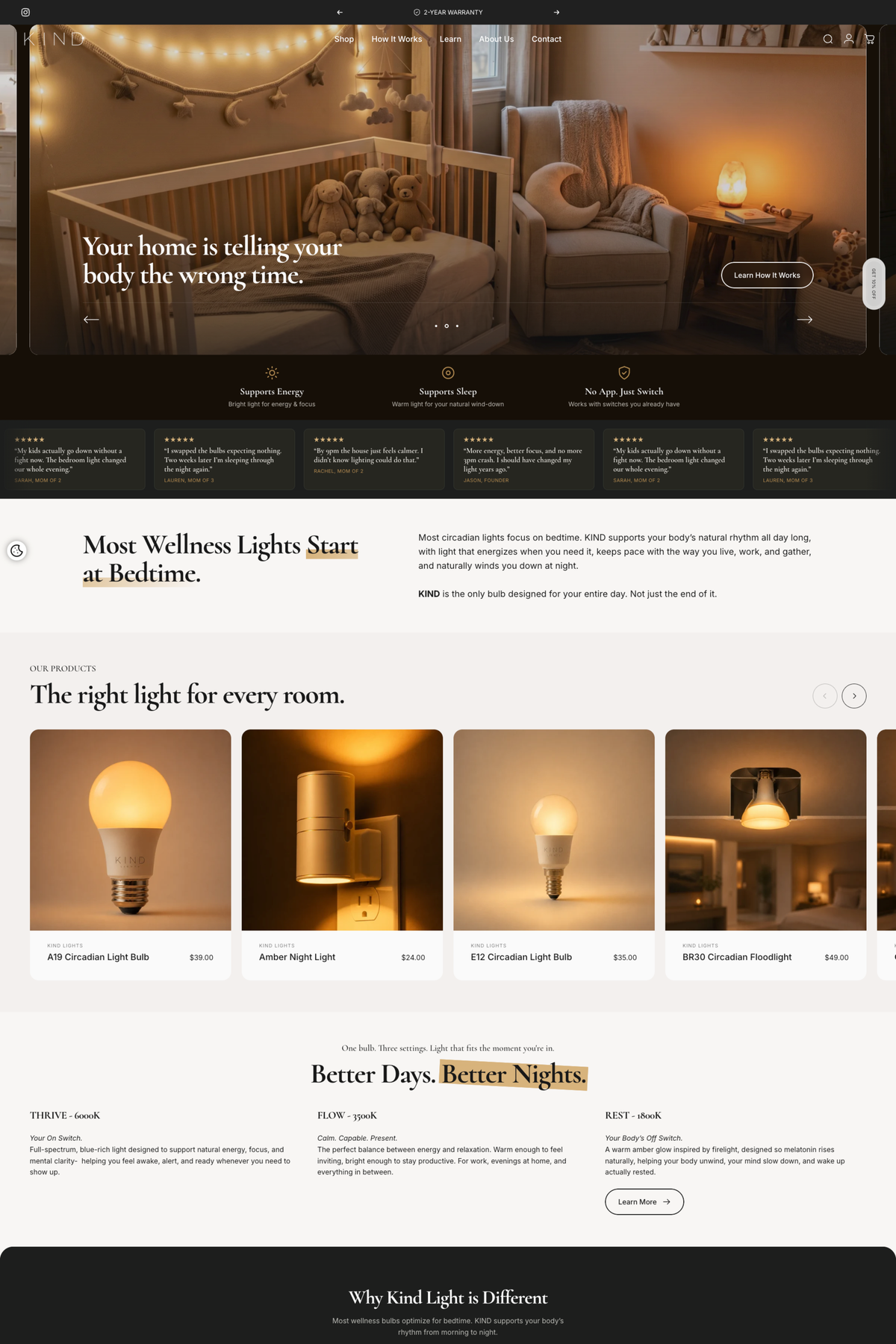 Homepage design of an online store with a hero banner and product sections